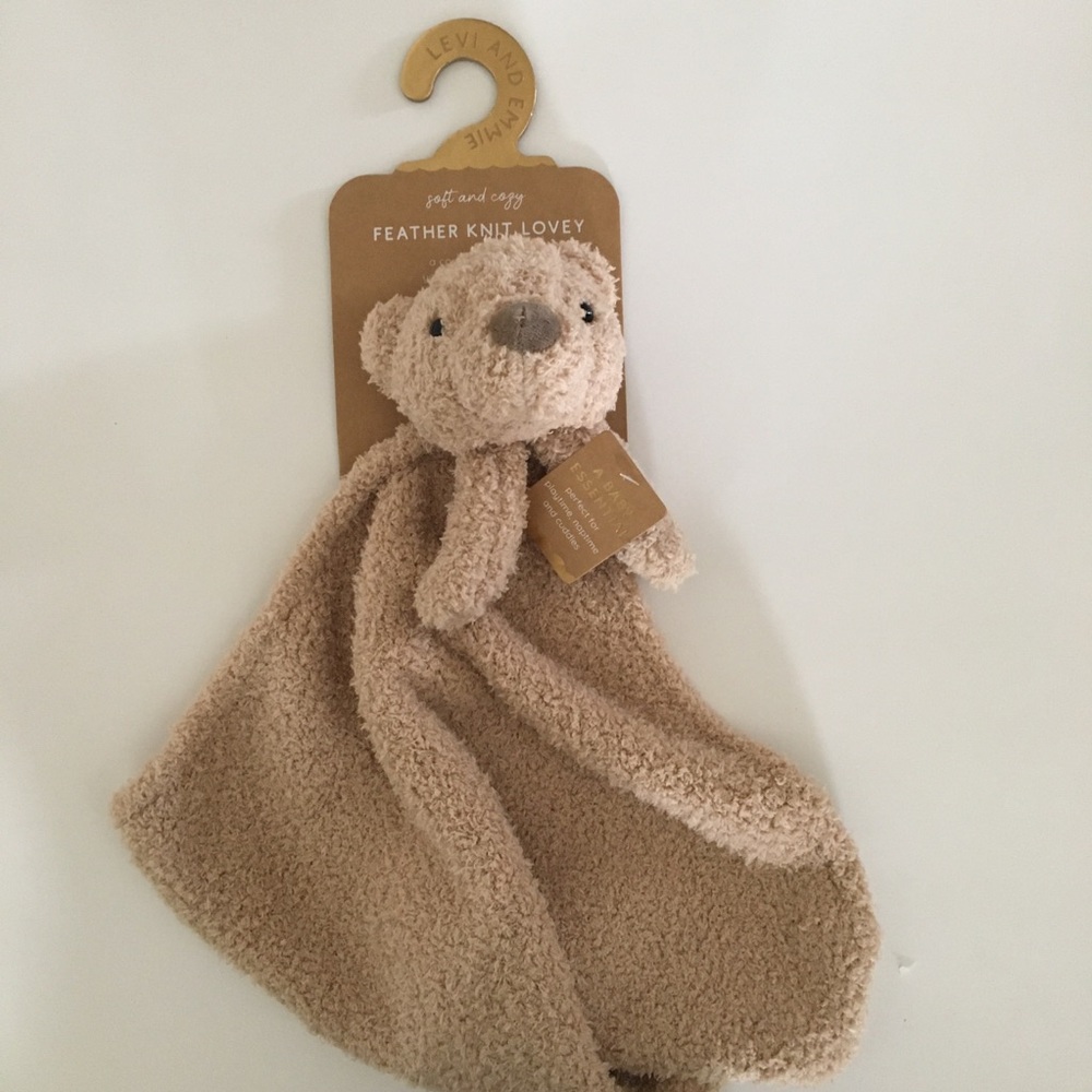 NEW Bear Lovey Blanket Feather Knit Soft Baby Toy Baby Gift | Levi & Emmie